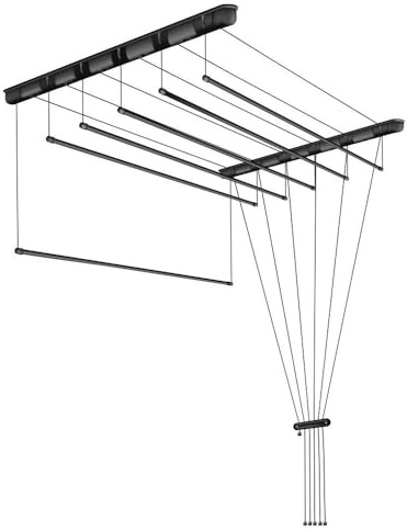 DURA HOME Deckenwäscheständer - Schwarz | Platzsparender Wäscheständer für den Innenbereich | Höhenverstellbar | Starker Stahl | Ideal für Waschküche, Badezimmer, Balkon (100cm / Schwarz)