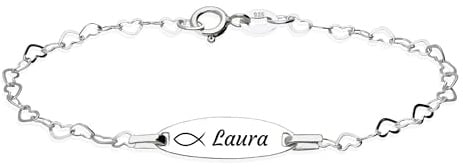 LaraZeidler Berlin Mädchen Kinder Armband zur Kommunion mit Gravur 925 Silber 16cm ideales Kinderarmband zur Geburt Taufe Taufgeschenk für Mädchen personalisierte Glücksbringer