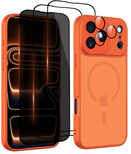 Nupcknn für iPhone 17 Pro Max Hülle,3 Panzerglas[HD+HD+Anti-Spy] Magnetisch mit Magsafe Handyhülle für iPhone 17 Pro Max Case Durchs. Matt Rückseite Dünn Stoßfest Schutzhülle