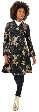 Joe Browns Women's Floral Embroidered Evening Coat, Regular, Black, UK 8