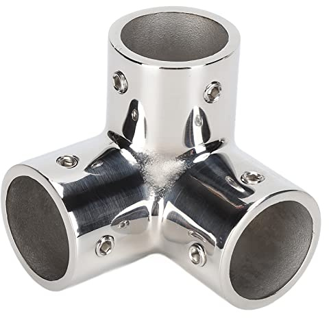 316 Stainless Steel 3 Way Corner Tee Joint | Mirror Polished Yacht Hand Rail Elbow | Marine Grade Pipe Fitting for Yachts/Boats/Railings | 3mm Wall Thickness (Φ22mm)