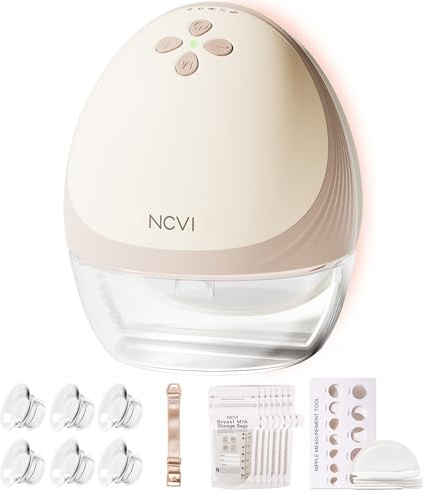 NCVI Heated Wearbable Breast Pump, Electric Hands Free Breast Pumps with Heating Technology, Hospital-Grade Suction, 4 Modes & 9 Suction Levels & Ultra-Quiet, 19/21/24/28mm Flanges, 1 Pack