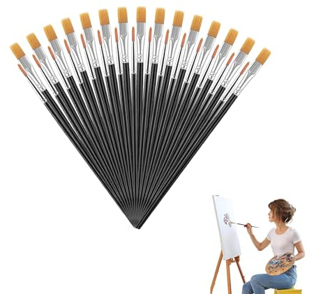 30 PCS Paint Brush Set, Small Flat and Round Pointed Nylon Hair Brushes for Acrylic, Face Painting Brushes, for Acrylic Oil Watercolor Gouache Face Painting(Black)