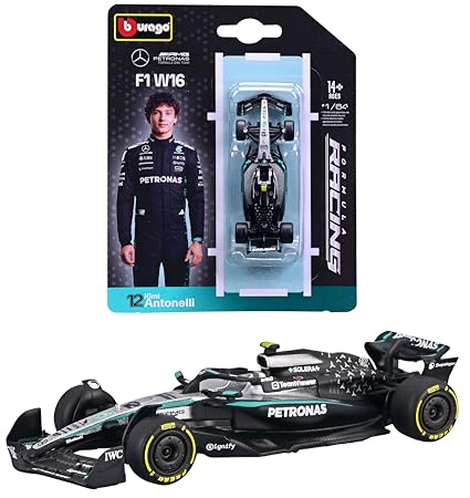 Bburago - F1 Mercedes-AMG F1 W16 2025#12 Antonelli, Auto Diecast in Scala 1:64, Replica Dettagliata Monoposto Formula 1, Colori Ufficiali Mercedes, Blister da Collezione, Età Consigliata 14+ Anni