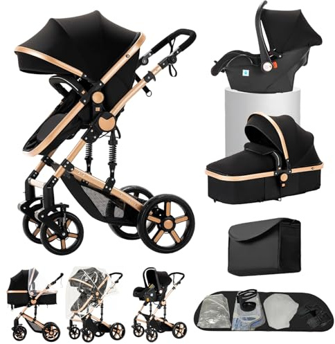 Aveainelle Poussette 3 en 1 Poussette trio avec cosy Poussette Reversible | Pliable, Siège réglable, Harnais 5 points, Adapté aux voyages, Siège surélevé, De la naissance à 4 ans