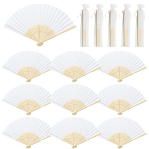 ZOCONE 16 Pack Weiße Fächer Hochzeit Handfächer Papier mit 16 Organzabeutel, DIY Basteln Fecher Sommer Faltfächer Hochzeit Gastgeschenk für Gäste Party Mitbringsel Wedding Fan