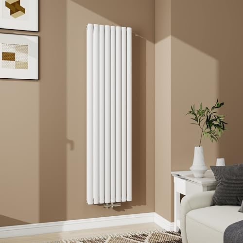 Acezanble Design Röhren Heizkörper Vertikal 1800x472 mm 2103W Weiß Oval Paneelheizkörper Mittelanschluss Doppellagig