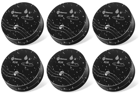Geevon Wassermelder Wasseralarm, 100dB Wasserwarner, Wassersensor Alarm | Schwarz, 6 Packungen, Lieferung mit Batterie, für Keller, Badezimmer, Waschküche, Küchen, Garagen und Dachböden