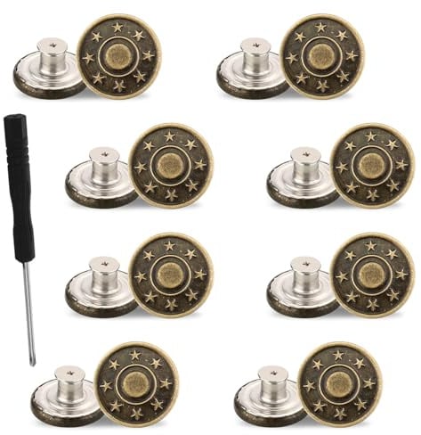 Molain 8 Stück Verstellbare Hosen Ersatz Knöpfe, Jeansknöpfe ohne Nähen, 17 mm Hosenknopf zum Hose Enger Machen Metall Knöpfe mit Schraubendreher(20mm)