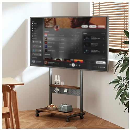 Mobiler TV-Ständer mit Rollen für 40-85 Zoll Bildschirme, robuster rollbarer TV-Wagen mit Kabelmanagement, Universal-Bodenständer für Wohnzimmer, Schlafzimmer, Büro