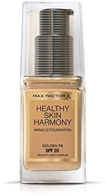 Max Factor Healthy Skin Harmony Foundation Golden 75 – Flüssig Make-up für die perfekte Grundierung – Feuchtigkeitsspendend für die Haut – 1 x 30 ml