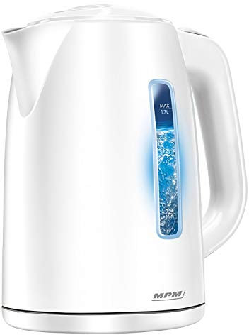 MPM MCZ-66 Hervidor De Agua Eléctrico Inalámbrico. 1,7 Litros, Filtro Anti cal, Base 360º, Retroiluminación, 2200w, blanco
