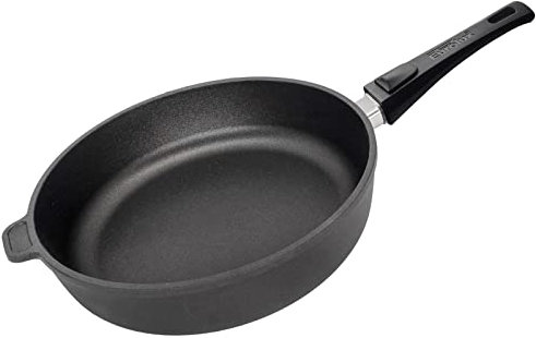Eurolux Guss-Pfanne Induktion Ø 20 cm abnehmbarer Stiel - hoher 7.0 cm Rand - kleine runde Alugusspfanne - Schmorpfanne mit Antihaft-Beschichtung - Made in Germany
