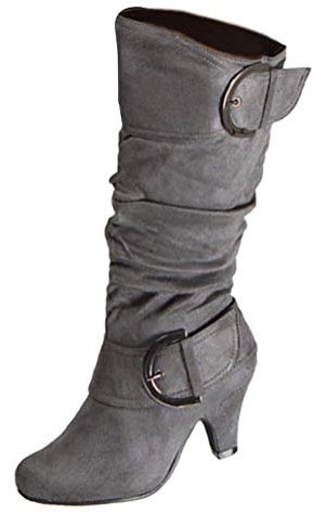 ORANDESIGNE Lungo Stivali Donna Alti Zeppa Biker Stivali Pelle Equitazione Stivali con Tacco Invernali Eleganti Casual Scarpe Grigio 41 EU