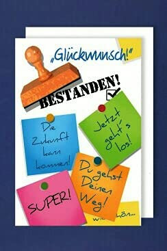 Prüfung Grußkarte Karte Bestanden Gratulation Glückwunsch 16x11cm Plus 4 Sticker