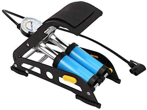 RONGJJ Pumpe Fußpumpe, Doppelzylinder Fußluftpumpe Mit Manometer Reifenfüller Für Ball Bike Scooter Motorrad, Blau Manometer