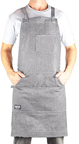 Hudson Durable Goods - Grembiule da chef professionale per cucina, barbecue e grill, Denim grigio, Medium-XX-Large