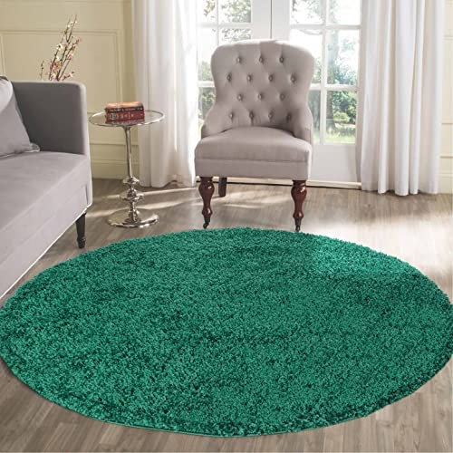 Serdim Rugs Plain Living Room Shaggy Area Rugs, Emerald, 120x120cm(4x4'),912 EMERALD 120x120