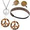 4-teilliges Hippie Set mit Indianer Stirnband | runde Nickel Sonnenbrille mit braunen Gläsern | Peace Kette Silber | Peace Ohrringe