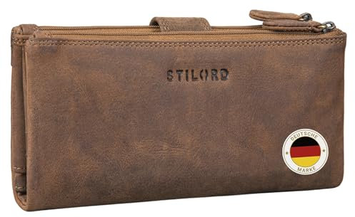 STILORD große Leder Damen-Geldbörse braun - Vintage Reise Portemonnaie mit RFID Schutz - Kartenetui für Frauen + Flugticket-Organizer 'Camille'