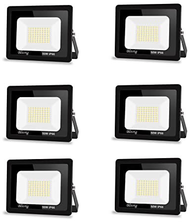 Blivrig 6 Packungen LED Strahler Außen 50W,5000LM LED Scheinwerfer Superhell Fluter 6000K Kaltes Weiß Aussenstrahler,Wasserdicht IP66 Außenleuchte Flutlicht für Hof, Garage, Sportplatz,Flur