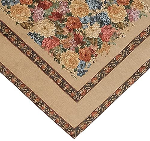 matches21 Tischdecke Mitteldecke Gobelin Blumen Blüten Bordüre gewebt Tischwäsche Hellbraun 1 STK 110x110 cm Mischgewebe