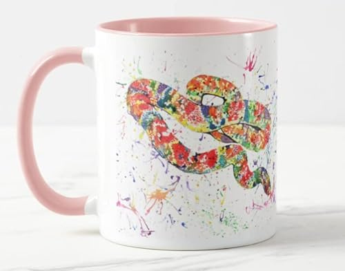Vixar Snake Corn Reptile Watercolour Art Coloured Mug Cup Gift Birthday Work Office Christmas Tea Coffee (Pink)