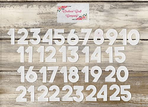 Iron On Fabric, 3 cm Advent Calendar Numbers, No Sew,Plain Colours, Block Font. (White)