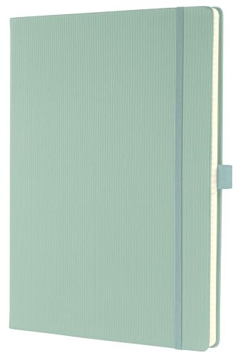 Sigel CO680 Notizbuch A4 kariert grün, Hardcover, 194 nummerierte Seiten,, nachhaltiges Papier, mit Inhaltsverzeichnis, Stiftschlaufe, Falttasche, Gummibandverschluss, Conceptum