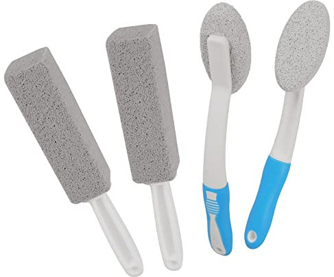 KOSHIFU 4 Piezas Piedra Pomez para Limpieza WC Limpieza de Piedra Pómez Natural con Mango Escobilla de Baño de Piedra Pómez con Mango Colgante, para Limpieza Baño/Inodor/Parrilla/Cuidado de Los Pies