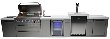 Mont Alpi MAi805-KEGBEV 44-inch 6-Burner 115000 BTU Stainless Steel Island Outdoor Kitchen Bar Gas Barbecue Island Grill Wine Cooler Beverage Center Refrigerator + 3 Beer Tap Kegerator + Faucet & Sink