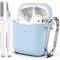 R-fun compatibile con AirPods 2 generazione 2019 Custodia, 1 gen 2016 Custodia con kit di pulizia e portachiavi, morbida custodia protettiva in silicone per Apple AirPods,Blu cielo