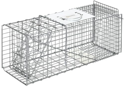 Outsunny Piège Vivant Piège Cage de Capture Pliante Acier 66x24x30cm Gris | 2 Portes, pour Petits Animaux type Rat et Souris, Poignée