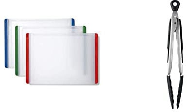 OXO Good Grips 3-Piece Everyday Cutting Board Set & Good Grips 22.8 cm Tongs with Silicone Heads