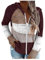 Women's Patchwork Hooded Cardigan Zip Up Hoodie for Women UK Colour Block Shirt Long Sleeve Rainbow Tops Lightweight Sweater Front Open Coat Knit Blouse Fall Winter Spring (q02 Wine, M)