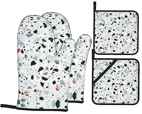 Terrazzo Marmo Pastello Stampa Impermeabile Antiscivolo Guanti 4 Pz Set Per Cottura Cottura Bbq Guanti Da Forno Resistenza Al Calore