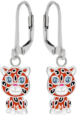 Ohrringe, Ohrhänger kleine japanische Tiger Katze. LOVE YOUR CITY Schmuck Geschenke für Mädchen, Kinder. Liebevoll gearbeiteter Kinderschmuck aus 925 Sterling Silber mit Emaille.