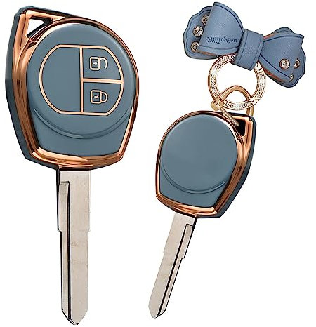TECART Coque de clé pour Suzuki Vitara Swift TPU souple porte-clés porte-clés coque accessoires protecteur 2 boutons, B-Gris., Butterfly-keychain