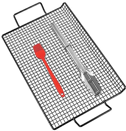 PW TOOLS Rete per Barbecue - Rete per Cottura al Carbonio in Acciaio Inossidabile - Cestino per grigliate Portatile per Barbecue Rete per Barbecue, Regali per grigliate per Barbecue