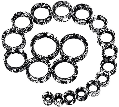 Longbeauty 20er Set/10 Paare Weich/Hart Silikon Tunnel Set Dehnungsset Ohr Piercing Schmuck Double Flared Flexible Stretching Expander, Schwarz/Weiß(Weich)