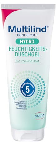 Multilind Derma:care Hyrdo Feuchtigkeits Duschgel - Klinisch getestete Pflege gegen Trockenheit, Feuchtigkeitsverlust & Hautirritationen, vegan, Frei von Parabene & Silikone, 250 ml