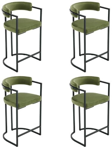 Wahson Set di 4 Sgabelli da Bar in Velluto Sgabelli Cucina Moderni Sedie da Bar con Braccioli Struttura in Metallo Sgabelli Alti per Cucina Bancone, Verde