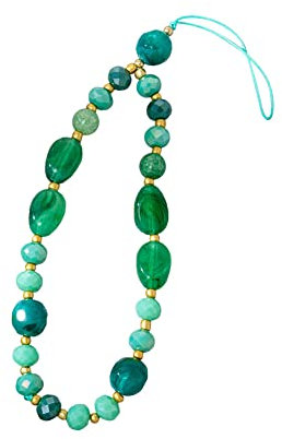 JAWSEU Correa de mano, cuentas naturales de piedras preciosas para teléfono móvil, correa de muñeca con cuentas, correa para teléfono antipérdida, bonito colgante para niñas, color verde, tela