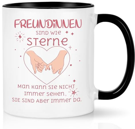 Joymaking Kaffeetasse für Freundinnen - Geschenkidee Freundschaft für Freundin Bff Geburtstag Weihnachten - Tasse Mit Spruch 'Freundinnen Sind Wie Sterne', 320ml Schwarz