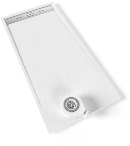 Moments of Glass SMC Duschwanne HIEMAL 80x170 cm Weiß RAL9016 extra flache robuste Duschtasse aus langlebigem SMC, ANTI-Rutsch-Oberfläche in Schieferoptik inkl. Ablaufgarnitur mit Edelstahl Deckel