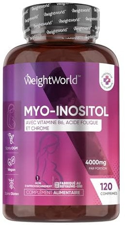 Myo Inositol Avec Vitamines B6, B9 Acide Folique, Chrome - Selon EFSA, la vitamine B6 contribue à la régulation de l'activité hormonale, 120 Comprimés Vegan Pour 1 Mois, Alternative Inositol Poudre