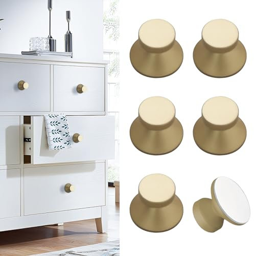 Elistonie 6 Pack Morandi Color Aluminum Self-Stick Knobs Bronze Gold Self-Adhesive Drawer Knobs No Drilling Cabinet Handle for Cupboard Mirror Cabinet Dresser Window