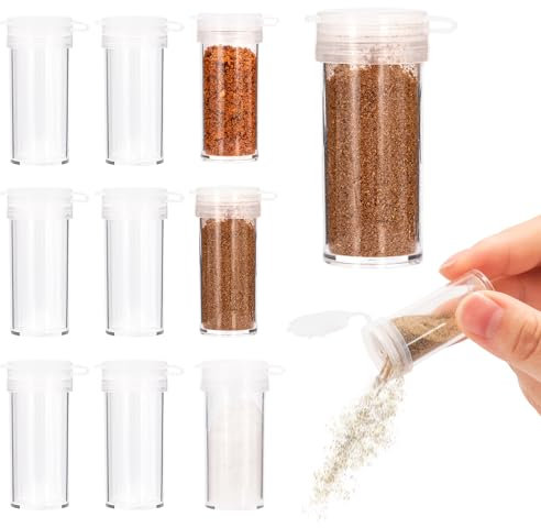 Vinuwu Travel Salt and Pepper Sets, 10 Pack Mini Salt Shaker, Plastic Salt Dispenser, Salt Pot with Lid for Spice Sea Salt Black Pepper, Camping Salt and Pepper Shakers Set