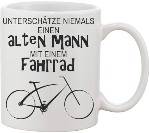 Functon+ Unterschätze Niemals Einen Alten Mann Mit Einem Fahrrad Keramiktasse Weiß