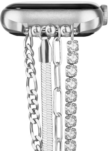VISOOM Kompatibel für Apple Watch Armband 38mm 40mm 41mm, Frauen Dressy Kette Slim Metallarmband für iWatch Bänder Serie 9 8 7 6 5 4 3 2 1 SE SE2 Bling Schmuck Ersatz Armbänder,Silber